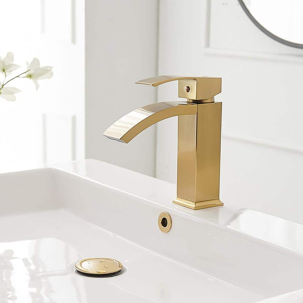 Brushed Gold Single Handle Waterfall Bathroom Faucet