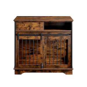 Rustic Brown Sliding Door Dog Crate with Drawers