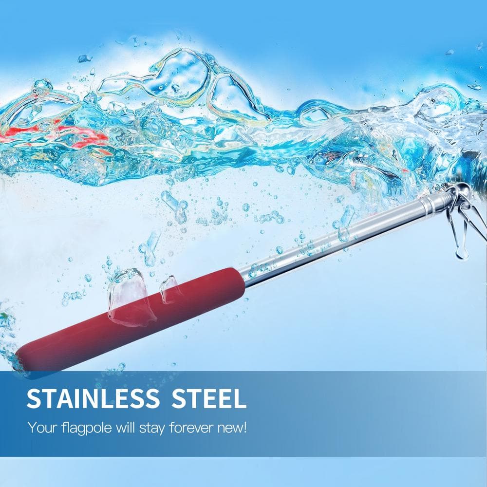 4-Foot Red Telescopic Stainless Steel Handheld Flagpole