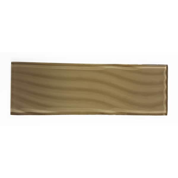 Pacific Beige 4 in. X 12 in. Textured Glossy Glass Subway Decorative Wall Tile (2 sq.ft./Case)