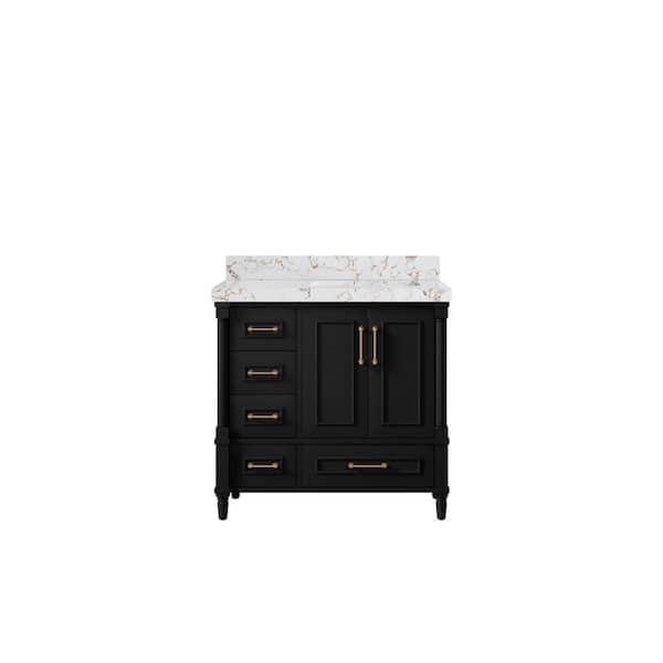 Willow Collections Hudson 36 in. W. x 22 in. D x 36 in. H Single Right Offset Sink Bath Vanity in Black with 2 in. Viola Gold Qt. Top