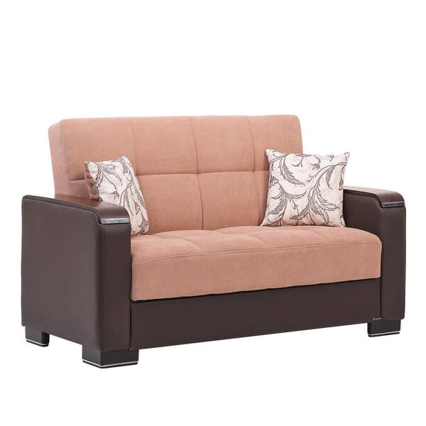 Ottomanson Basics X Collection Convertible 63 in. Beige/Brown Chenille 2-Seater Loveseat with Storage