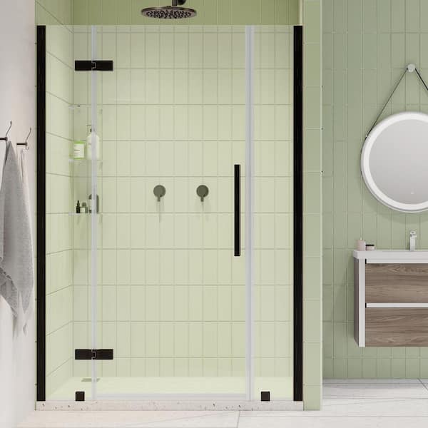 OVE Decors Tampa 43 11/16 in. - 46 1/16 in. W x 72 in. H Pivot Frameless Shower Door in Oil Rubbed Bronze With Shelves