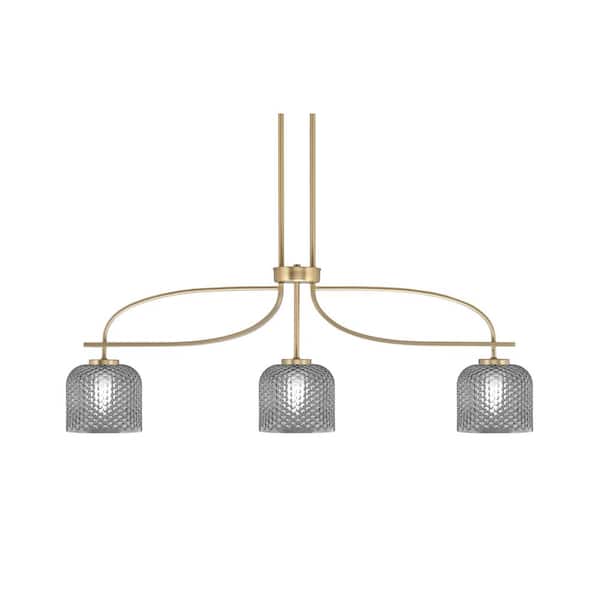 Unbranded Olympia 13 in. 3-Light Chandelier New Age Brass Smoke Textured Glass Shade