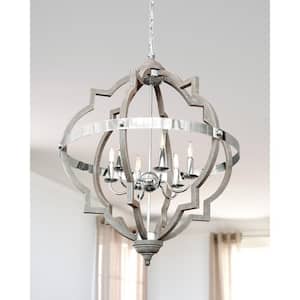 Socorro 25 in. W 6-Light Washed Pine Hall-Foyer Rustic Farmhouse Hanging Pendant
