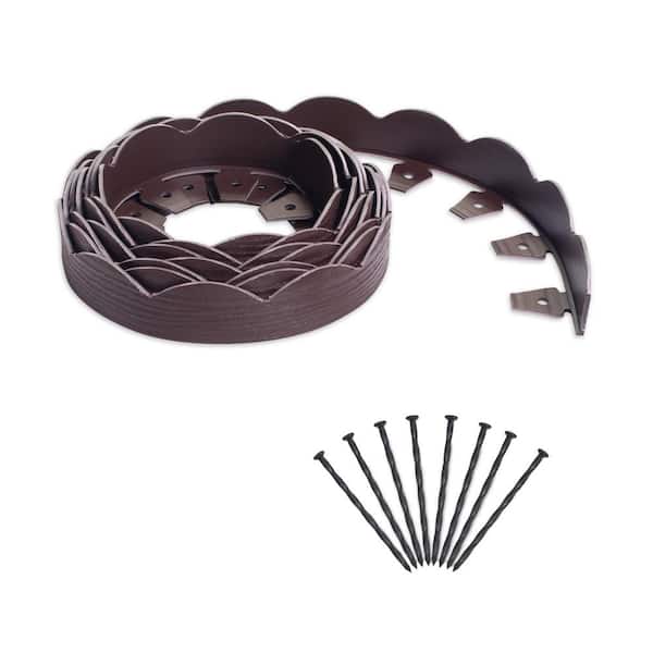 ProFlex 20 ft. Brown Scalloped Woodgrain Plastic No-Dig Edging Kit