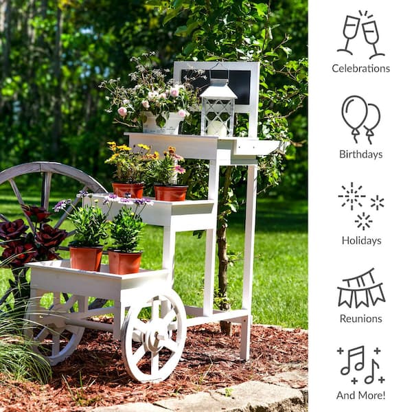 DEVISE STAND デバデバの実 ホワイト Sunnydaze 3-Tiered Fir Wood 9.5 in. L x 15 in. W x 2.75 in. H x