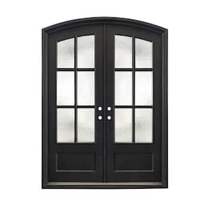 74 in. x 98 in. Reliance Arched Antique Bronze Right-Hand Inswing with LOE Glass Iron Prehung Front Double Door