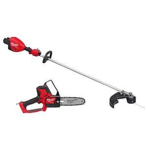 Milwaukee M18 FUEL 18V Brushless Cordless 17 in. Dual Battery Straight Shaft String Trimmer w 14 in. Top Handle Chainsaw 2 Tool 3006 20 2826 20T The Home Depot