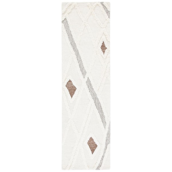 Casablanca Ivory/Brown 2 ft. x 14 ft. Abstract High-Low Wavy Runner Rug