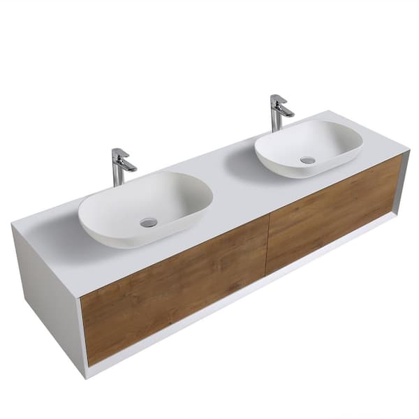 Fiona 72 in. W x 21 in. W x 15.7 in. H Double Bath Vanity in White with White Solid Surface Top