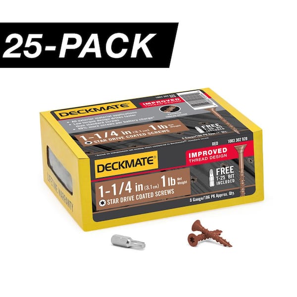 25-Pack #8 x 1-1/4 in. Red Star Drive Flat-Head Wood Deck Screw (25 lb / 4,650-Piece)