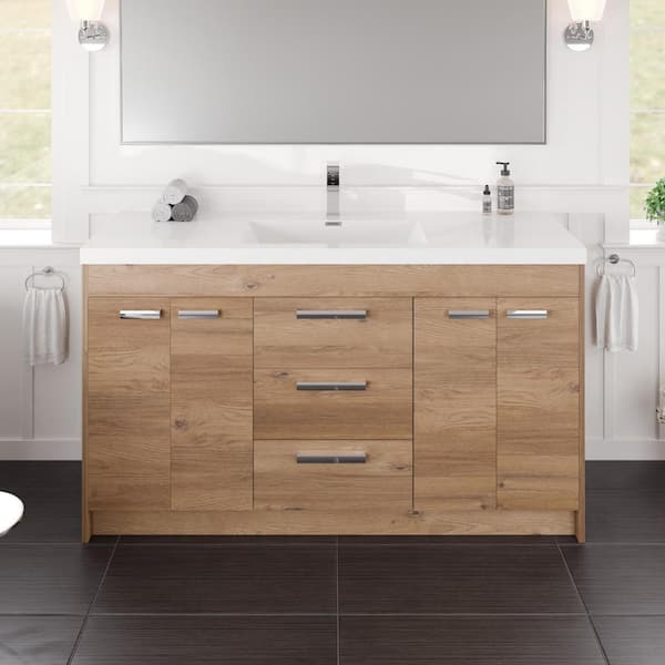 Eviva Lugano 42 in. W x 19 in. D x 36 in. H Single Bath Vanity in Natural Oak with White Acrylic Top and White Integrated Sink