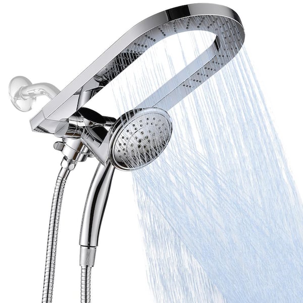 Zalerock U-Shape 5-Spray Patterns with 1.8 GPM 4 in. Wall Mount Dual Shower Head and Handheld Shower Head in Chrome
