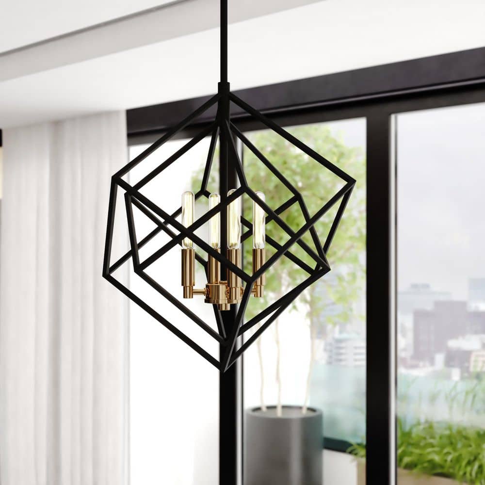 Rad 4-Light 17.5 in. Wide Black and Natural Brass Gold Mid-Century Modern Geometric Pendant Light, Ceiling Fixture price history on PriceWatchPro
