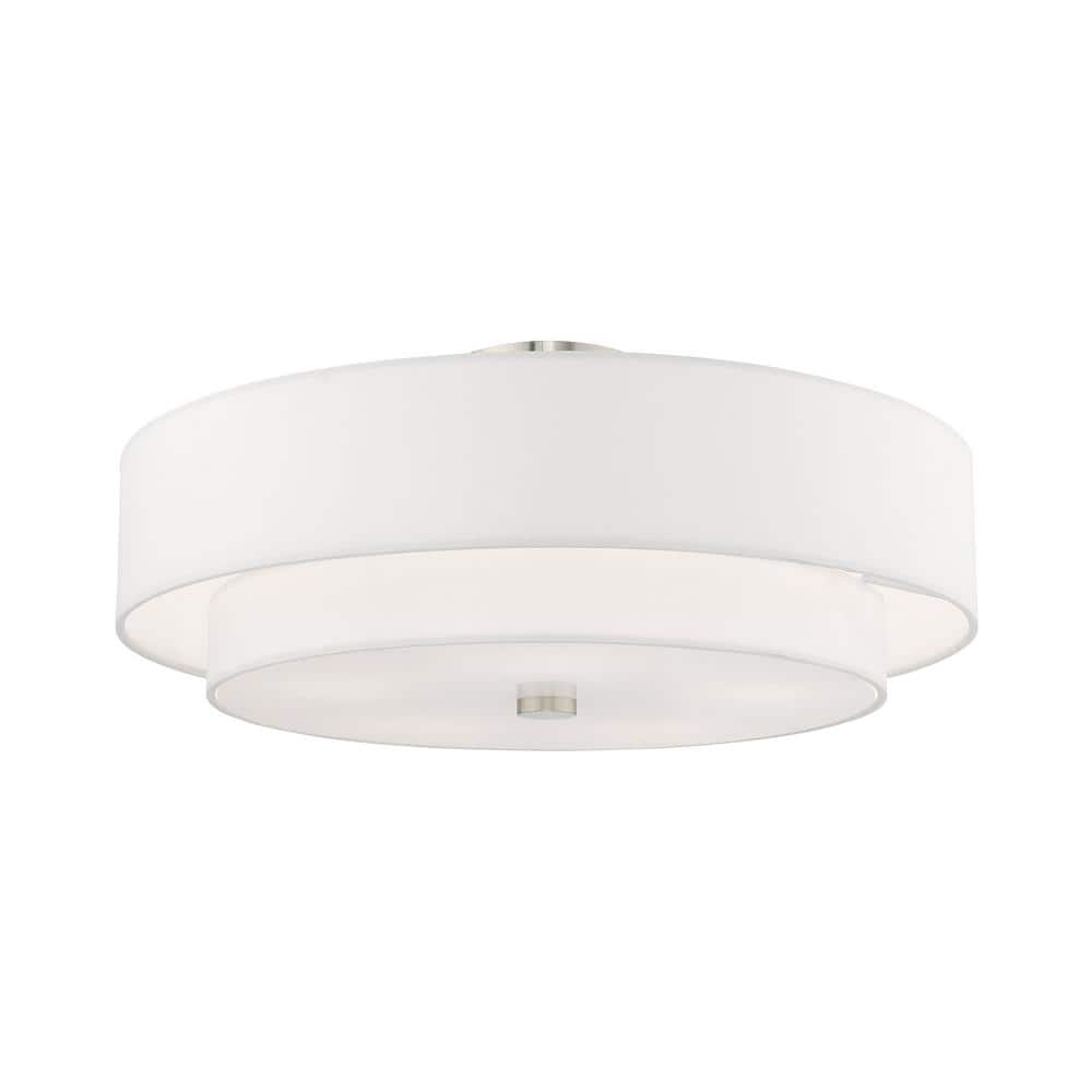Meridian Brushed Nickel 5-Light Indoor Drum Flush Mount with Off-White Shade