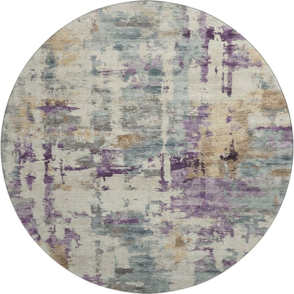 Mayfield Premium Machine Washable Abstract AMF2072 Linen 8 ft. x 8 ft. Round Rug