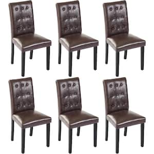 Upholstered Dining Chairs Set of 6 with Button Tufted Back, Wood Legs with Rubber Footpads Kitchen Chairs, Coffee