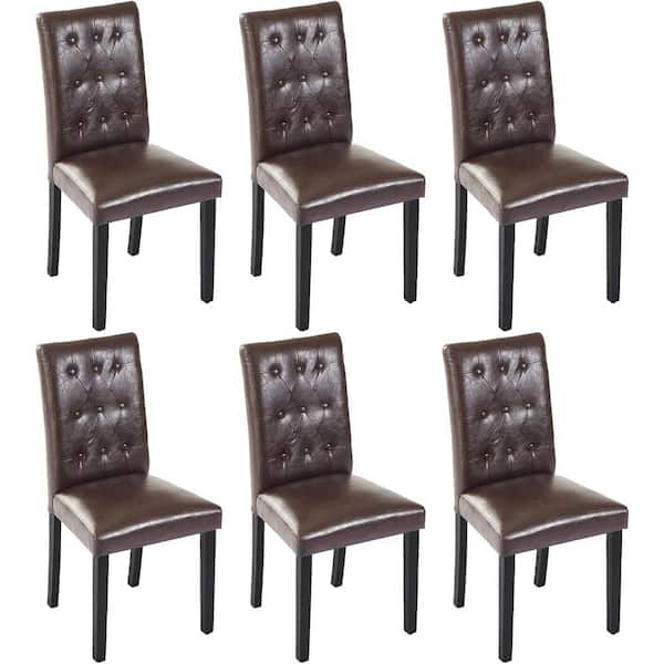 VECELO Upholstered Dining Chairs Set of 6 with Button Tufted Back, Wood Legs with Rubber Footpads Kitchen Chairs, Coffee