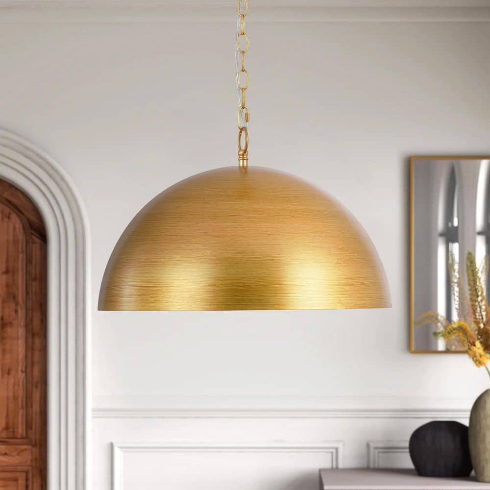 Sidra 1-Light 19.6 in. Industrial Retro Handmade Brushed Gold Dome Pendant Light price history on PriceWatchPro