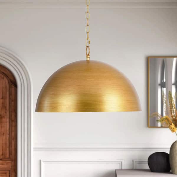 RRTYO Sidra 1-Light 19.6 in. Industrial Retro Handmade Brushed Gold Dome Pendant Light