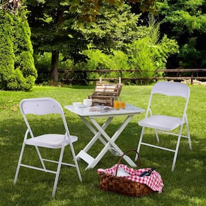 Outdoor Plastic Seat Folding Chairs with Metal Frame, White(Set of 5)