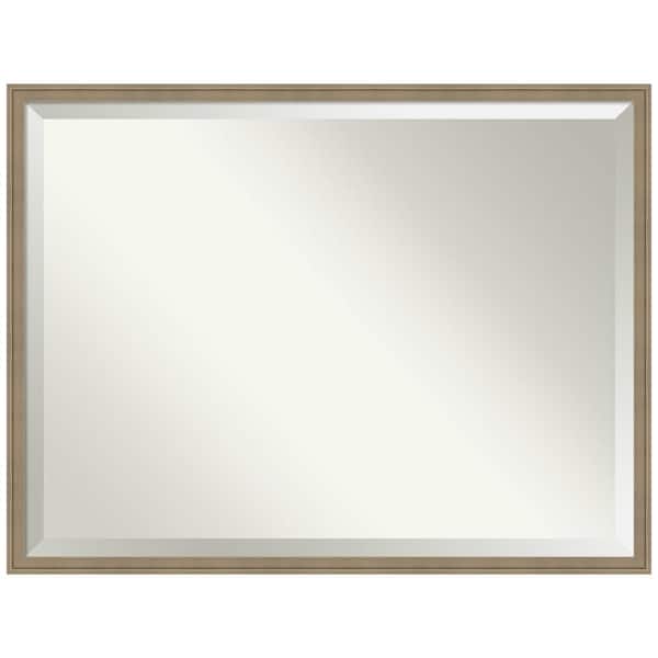 Amanti Art Florence Light Brown 41.75 in. x 31.75 in. Beveled Casual Rectangle Framed Bathroom Wall Mirror in Brown