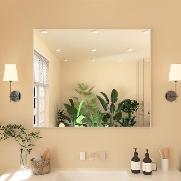 36 in. W x 30 in. H Rectangular Framed Wall Bathroom Vanity Mirror in Brushed Nickel