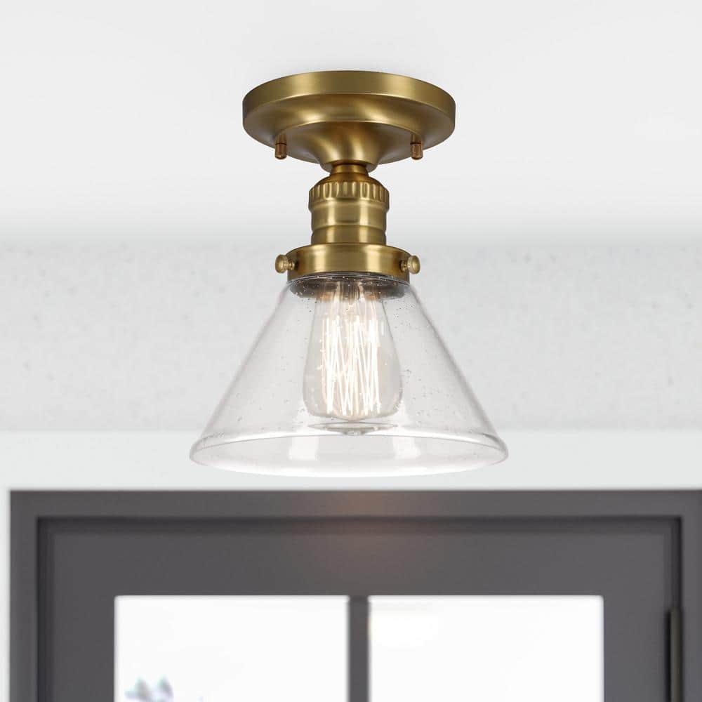 Satin Gold and Clear Glass Semi-Flush Ceiling Light