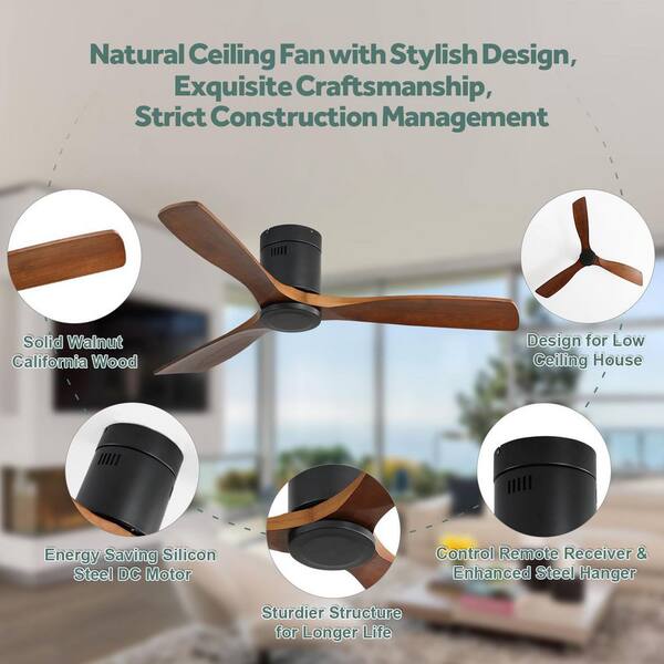 Nestfair 52 in. Smart Low Profile Ceiling Wall Fan in Matte Black