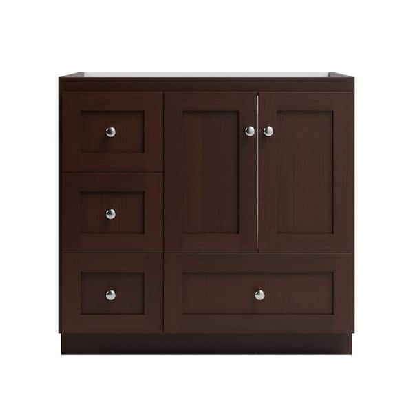 Shaker 36 in. W x 21 in. D x 34.5 in. H Bath Vanity Cabinet without Top in Dark Alder