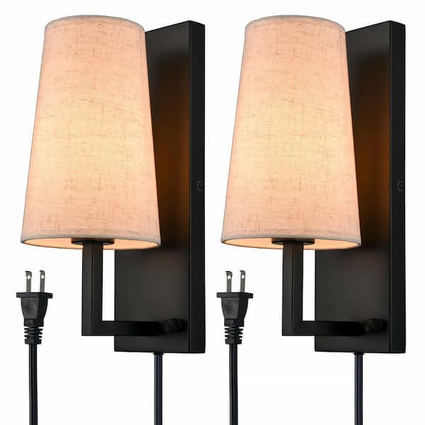 CLAXY 15.35 in. 1 light Black Modern Wall Sconce with Fabric Shade