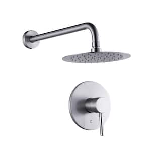 Round 1-Spray Patterns with 1.8 GPM 8 in. Wall Mount Rain Fixed Shower Head in Brushed Nickel