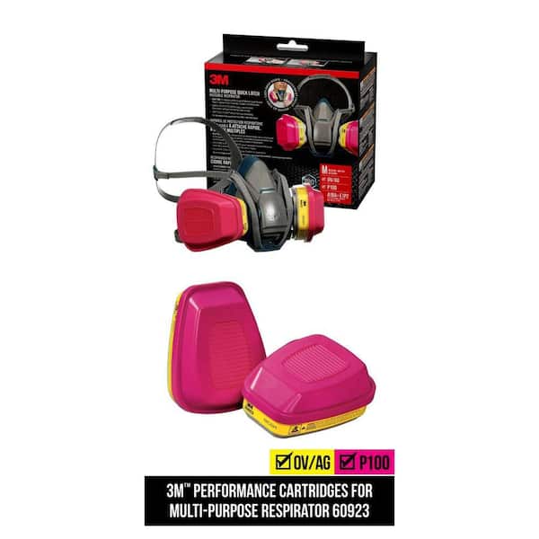 OV/AG P100 Pro Multi-Purpose Reusable Respirator with Quick Latch, Size Medium and Replacement Cartridges (1-Pair)