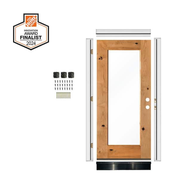 Krosswood Doors DIY RTA Kit 32in.x80in. Left-Handed Full Clear Glass Window Clear Stain Knotty Alder Wood Ready To Assemble Front Door