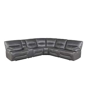 Halliday 119 in. Straight Arm 6-piece Faux Leather Power Reclining Sectional Sofa in Gray