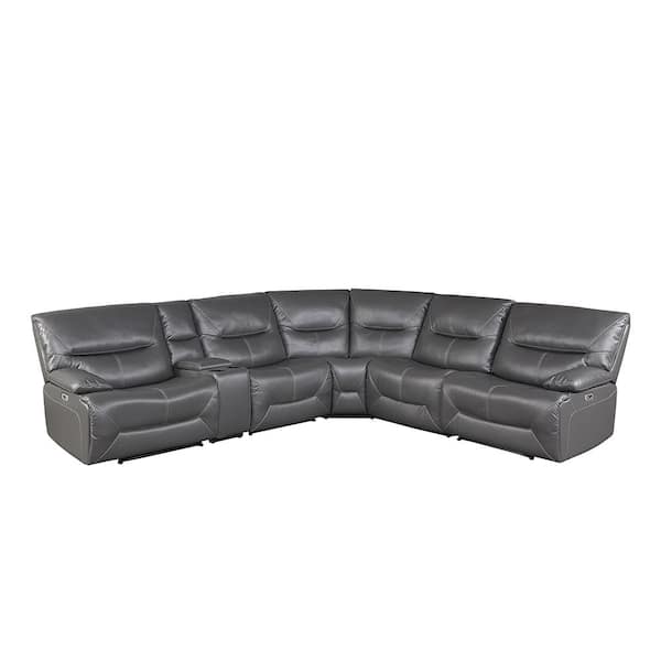 Unbranded Halliday 119 in. Straight Arm 6-piece Faux Leather Power Reclining Sectional Sofa in Gray