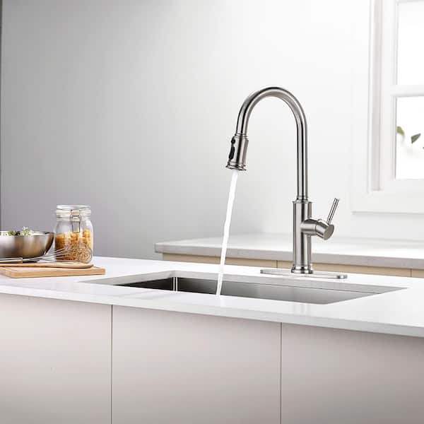 Grarcy 3-Mode Single Handle 19 in. Pull Down Sprayer Kitchen Faucet with 360° Spout Swivel in Brushed Nickel