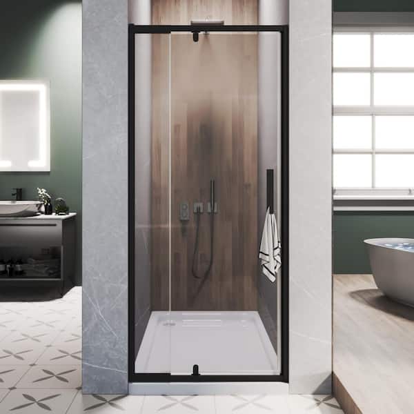28 to 32 in. W x 72 in. H Framed Pivot Shower Door in Black with Clear Glass