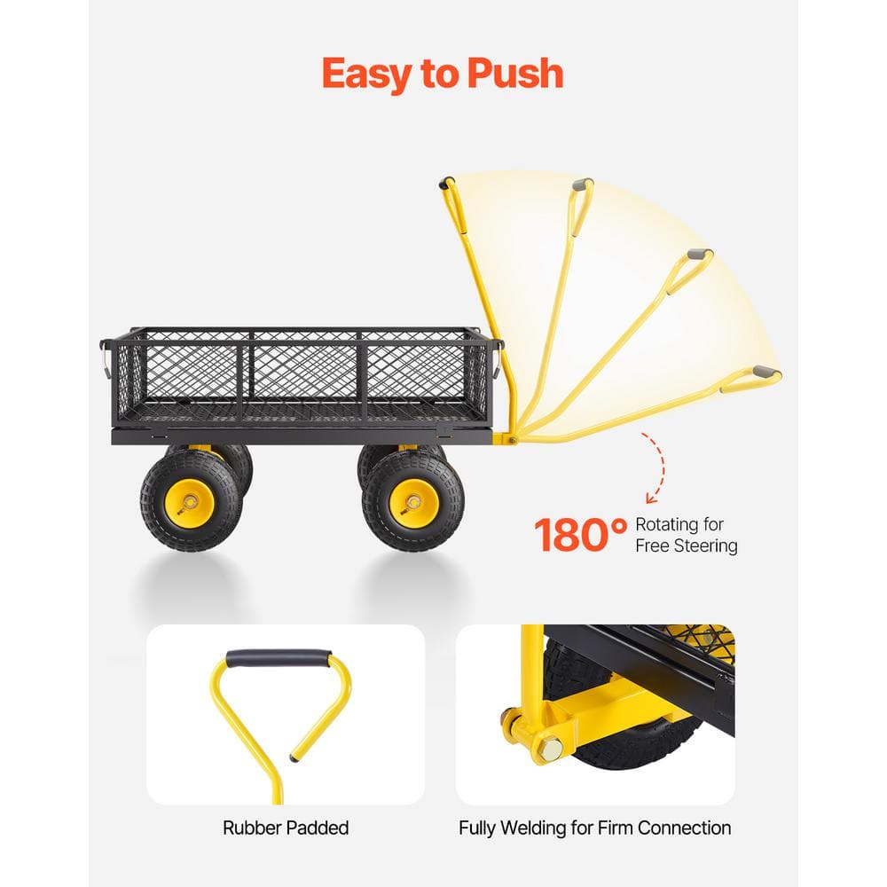 Heavy Duty Black and Yellow Steel Garden Cart with Mesh Sides
