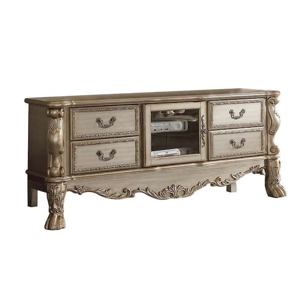 Benjara 79 in. Gold Wood TV Stand Fits TVs up to 70 in. with 4-Drawer and Center Glass Door