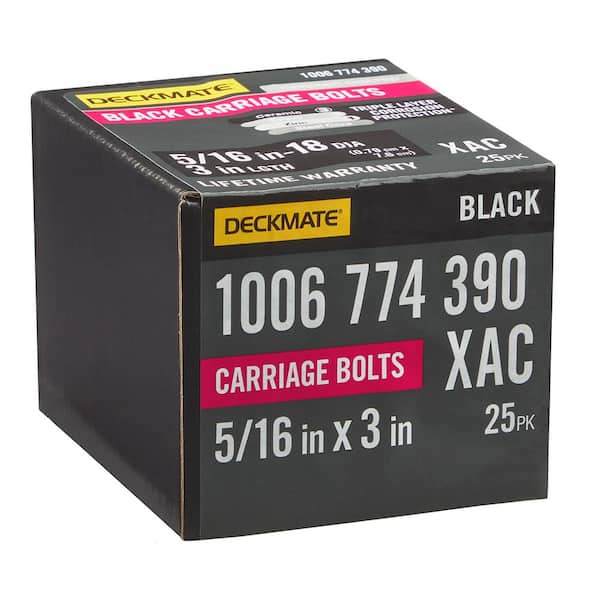 5/16 in. -18 x 3 in. Black Deck Exterior Carriage Bolt (25-Pack)