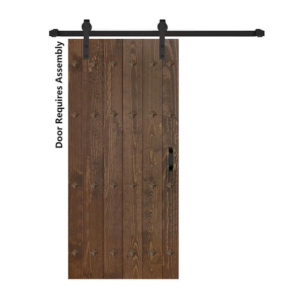 ISLIFE Mid-Century New Style 38 in. x 84 in. Dark Walnut Finished Solid Wood Sliding Barn Door with Hardware Kit