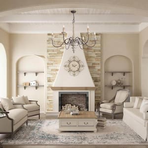 Wood Candlestick Chandelier, 6-Light Distressed White Farmhouse Chandelier for Living Room with French Country Flair
