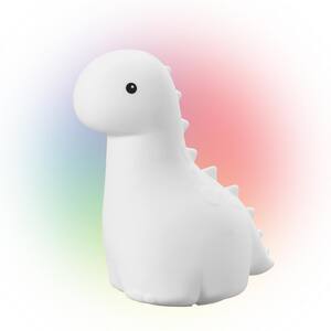 Billie Brontosaurus Multi-Color Changing Integrated LED Rechargeable Silicone Night Light Lamp, White