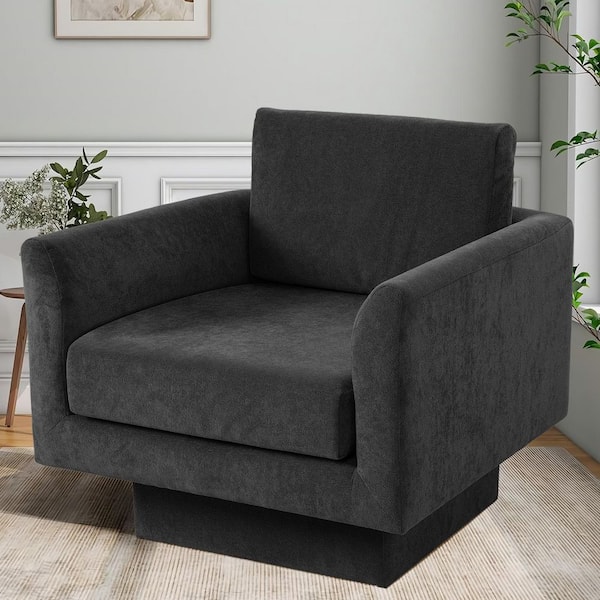 Unbranded Swivel Black 1-Piece Composite Outdoor Couch Sofa With Cushion Guard Black for Living Room/Office