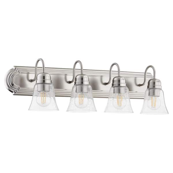 Campbell Traditional 30" in. Width, 4 Light Satin Nickel Vanity Lights with Clear Seeded Glass shade