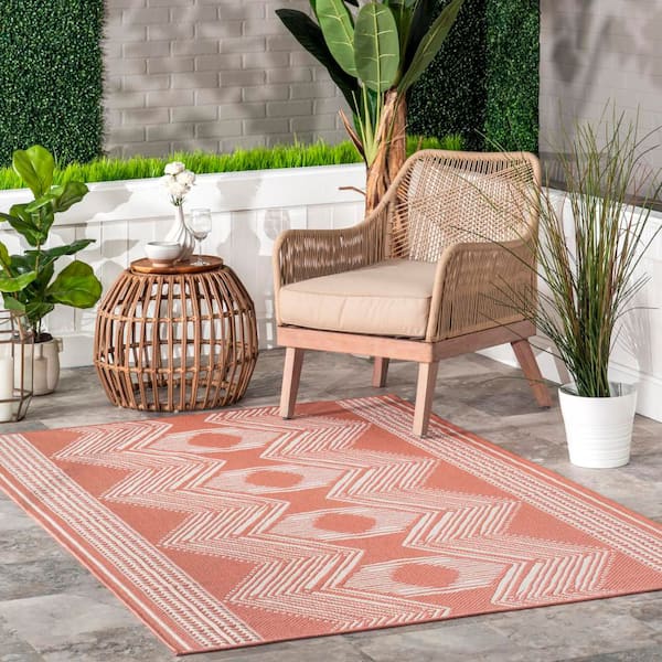 Ranya Tribal Indoor/Outdoor Coral 4 ft. x 6 ft. Accent Rug