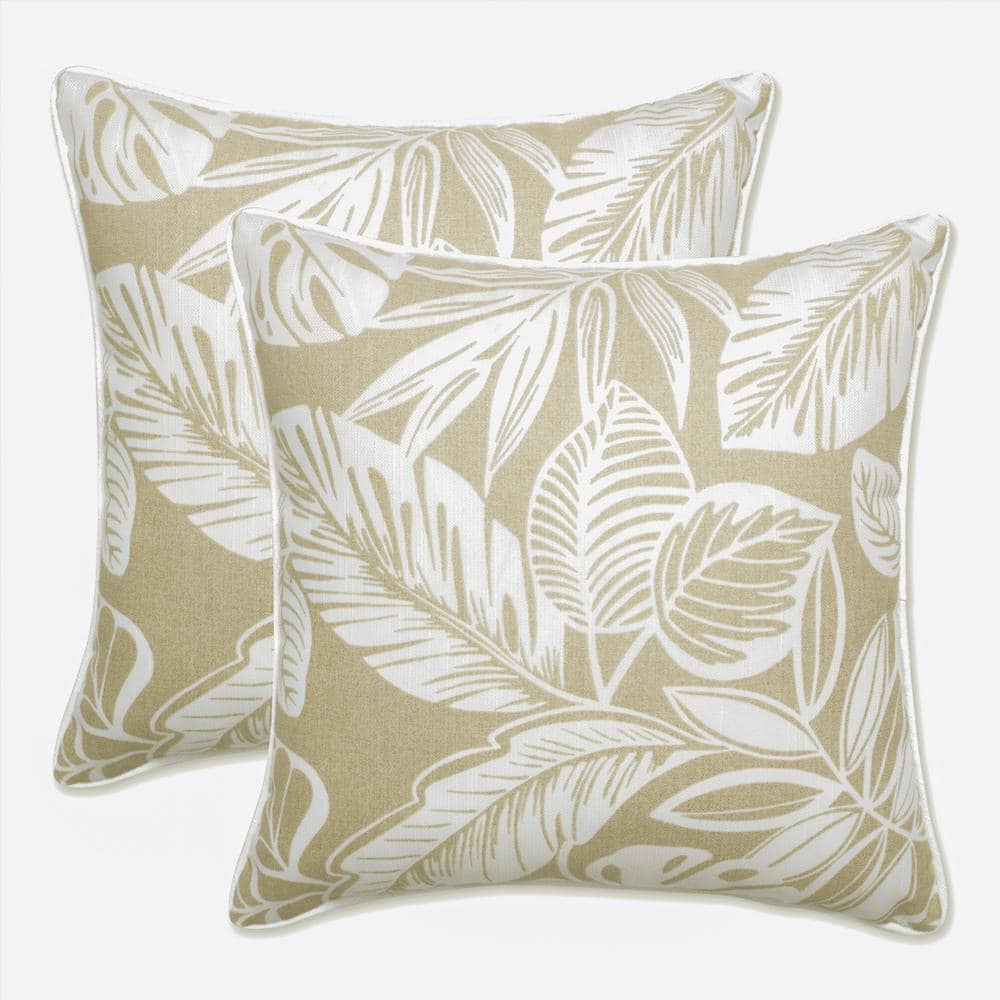 Delray Beige and White Ikat Outdoor Throw Pillow Set