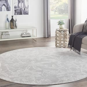 Whimsicle Grey 8 ft. x 8 ft. Floral Contemporary Round Area Rug